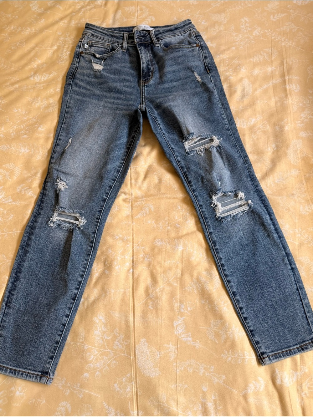 Judy Blue Distressed Straight Leg Jeans - Blue
